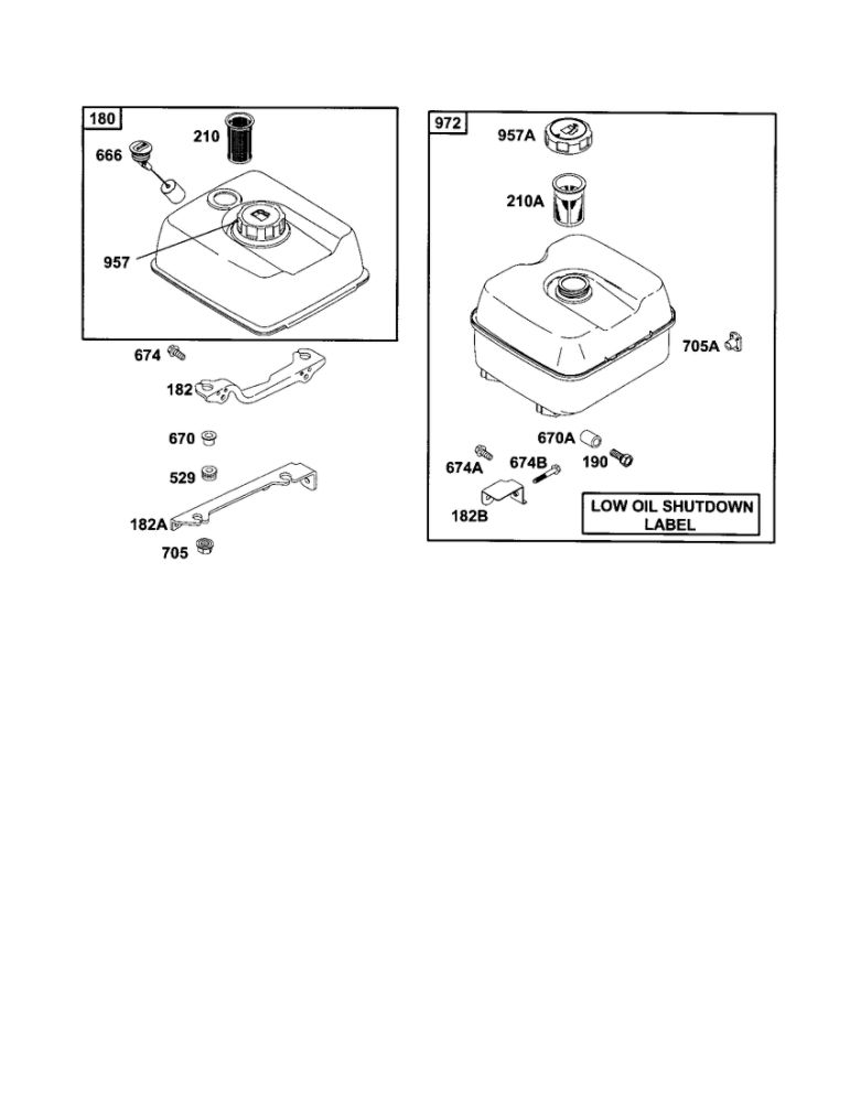 Tank Fuel Plastic And Metal Diagram and Parts List for 185400-185499 0412-0599 Briggs and Stratton Engine